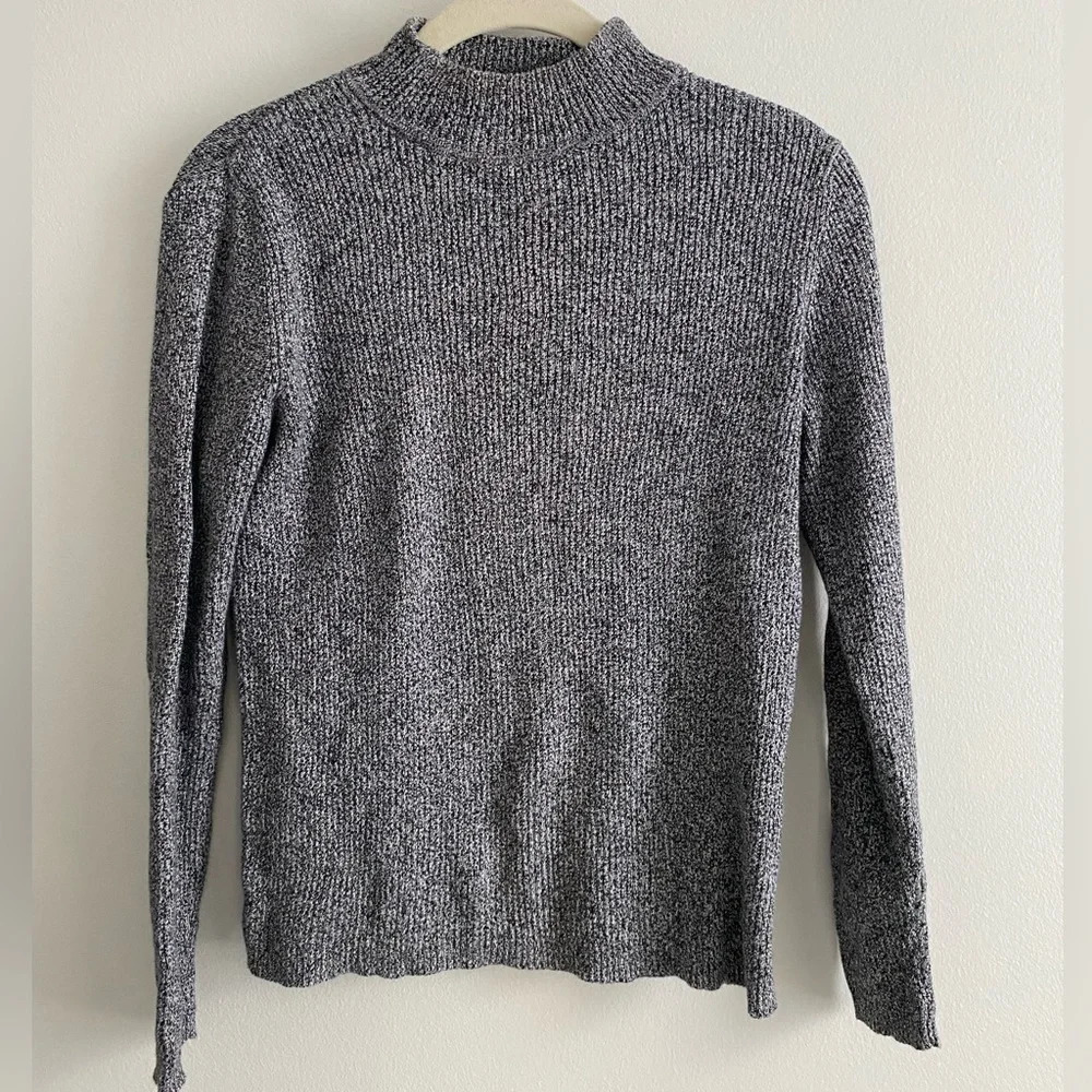 100% Cotton Karen Scott Salt  & Pepper Mockneck Sweater Size XS Petite